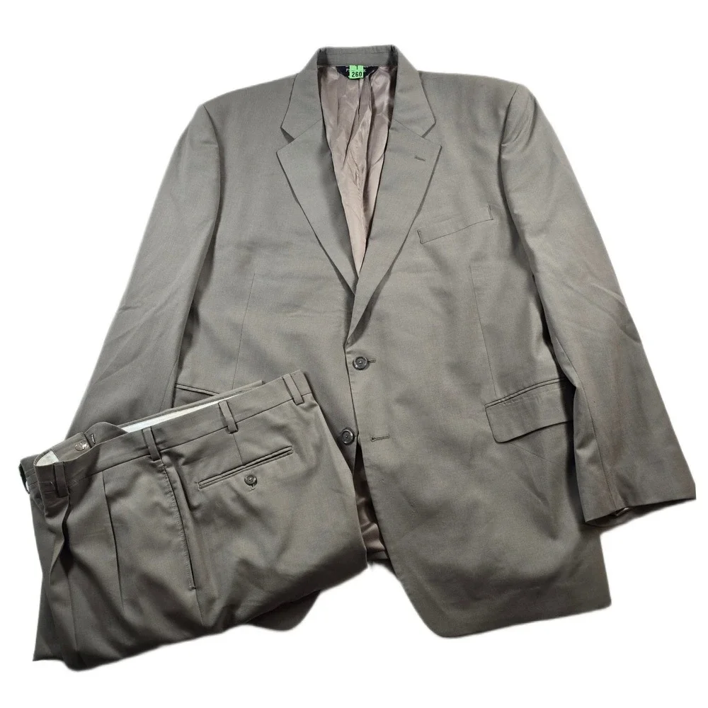 JoS A Bank Suit Mens 50R 2 Piece Pants 40x31 Taupe Wool Pleated Classic Fit